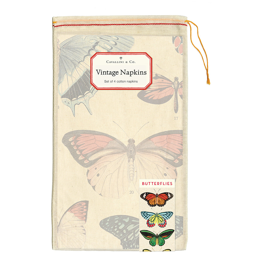 Vintage Cloth Napkin Butterflies - Set of 4