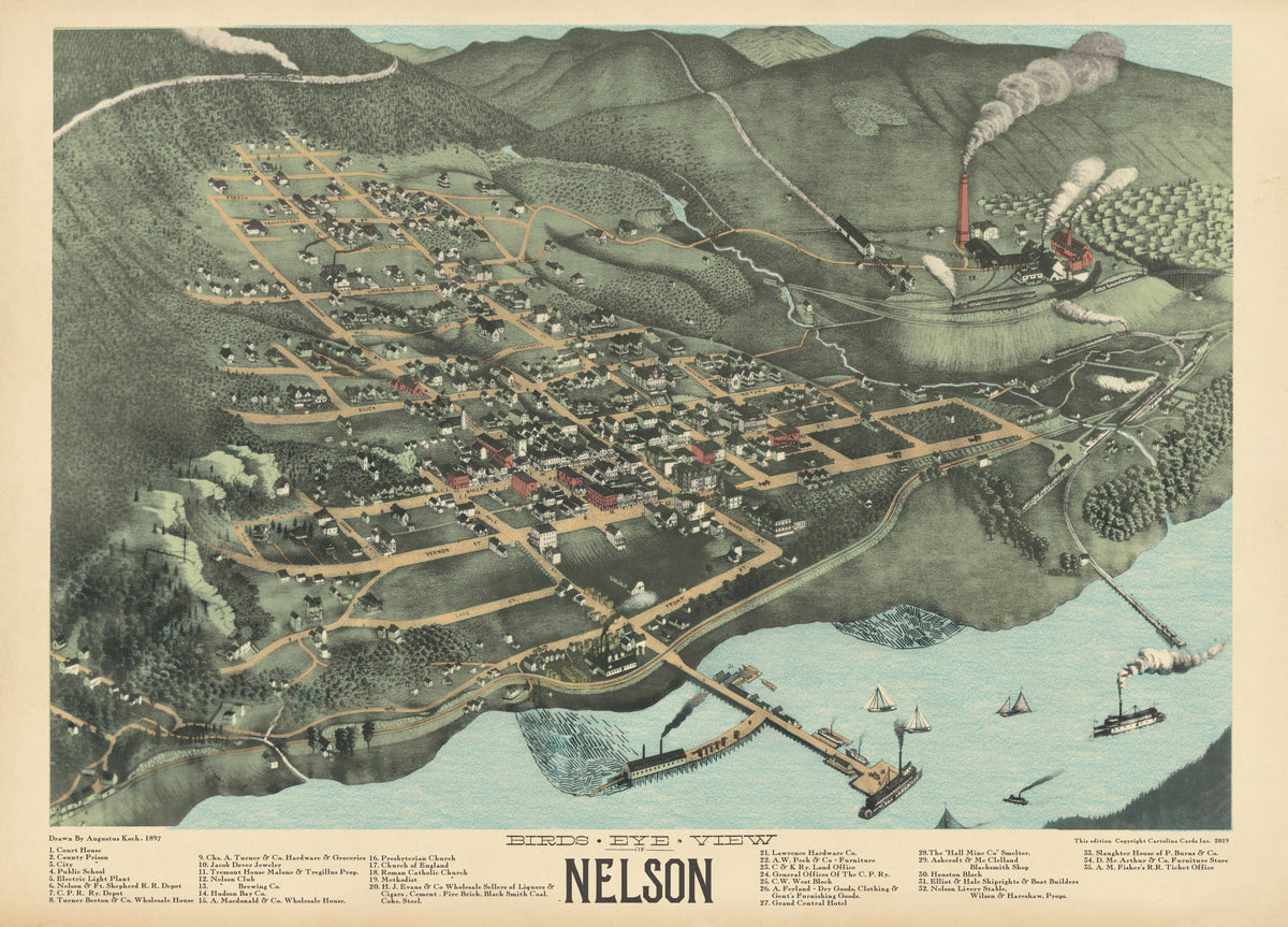 Cart-olina Vintage Map - Birdseye View of Nelson
