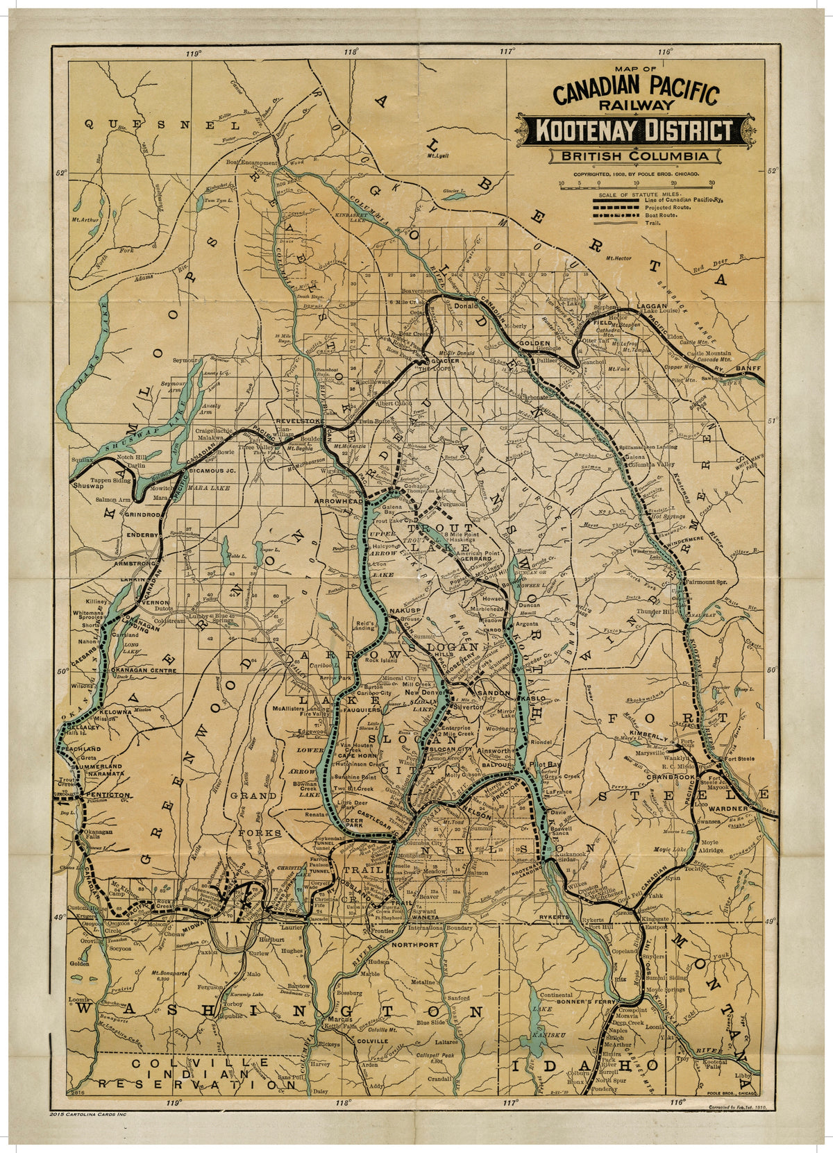 Cart-olina Vintage Map - Map of Canadian Pacific Railway Kootenay District