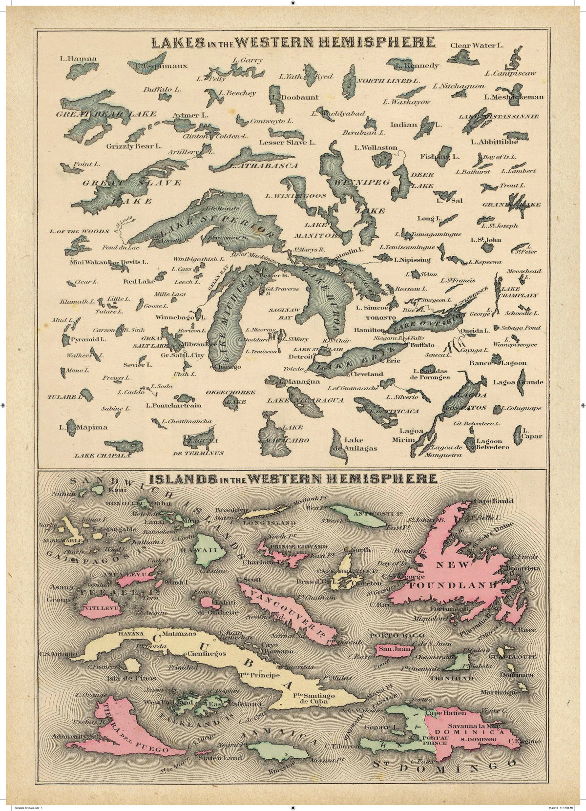 Cart-olina Vintage Map - Lakes and Islands in the Western Hemisphere