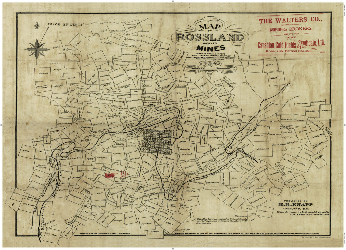 Cart-olina Vintage Map - Rossland and Its Mines