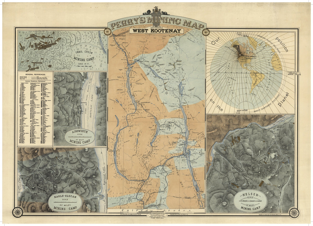 Cart-olina Vintage Map - Perry's Mining Map of Southern District of West Kootenay