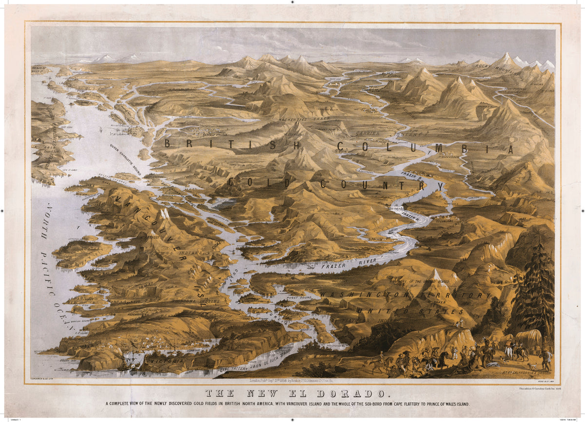 Cart-olina Vintage Map of the New El Dorado Gold Fields in BC