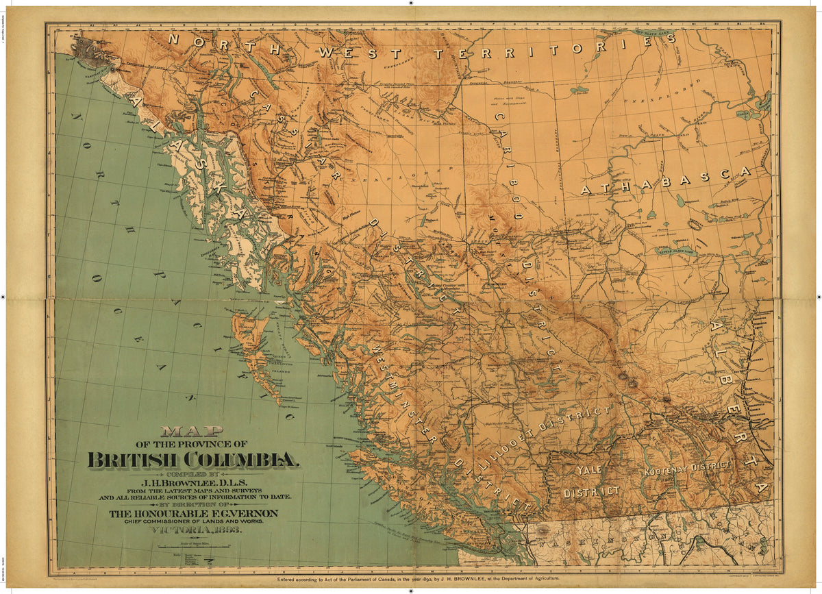 Cart-olina Vintage Map of the Province of British Columbia, 1893