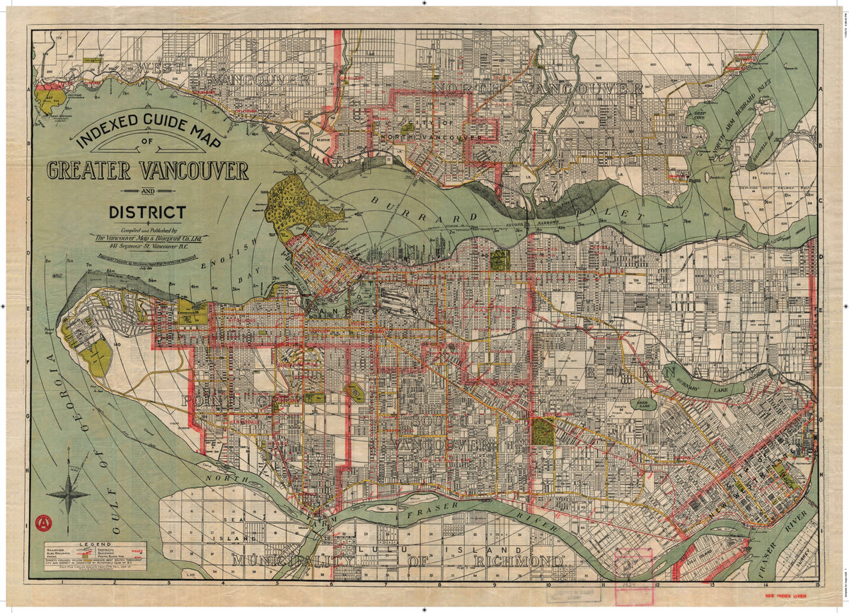 Cart-olina Vintage Map - Indexed Guide Map of Greater Vancouver and District, 1924