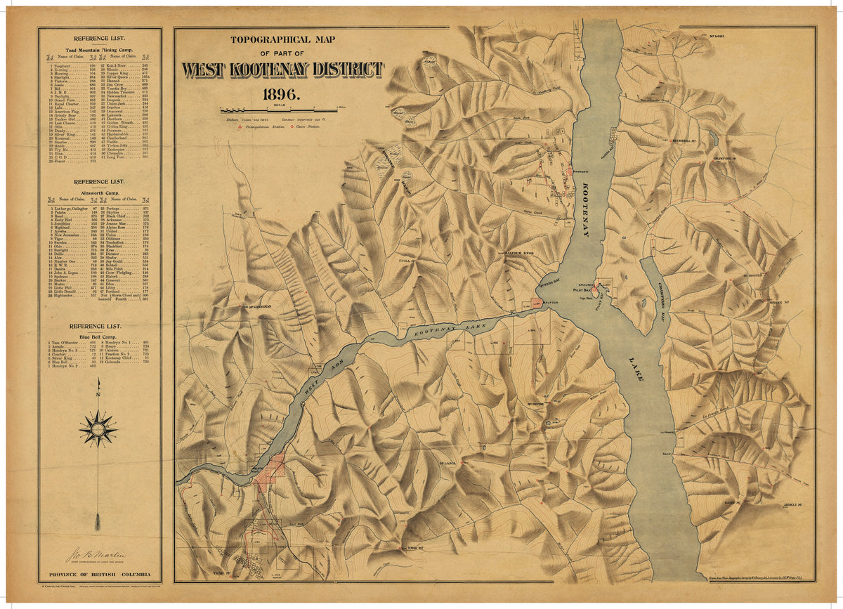 Cart-olina Vintage Map - Topographical Map of Part of West Kootenay District, 1896