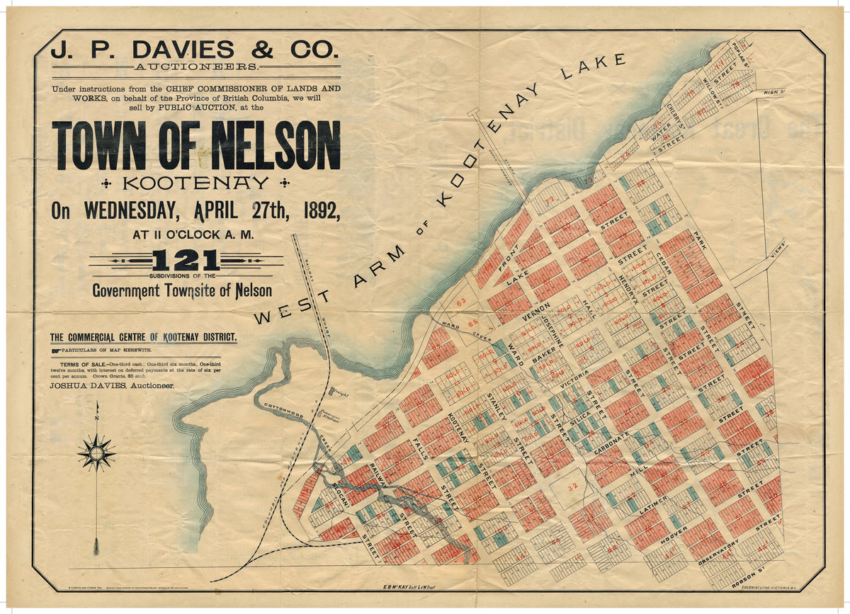 Cart-olina Vintage Map - Auctioneer's Map of Commercial Lots in Nelson